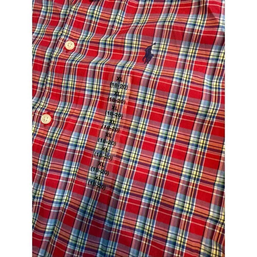 NWT Ralph Lauren Kids Plaid Short Sleeve Button Down Shirt Multicolor Size XL
